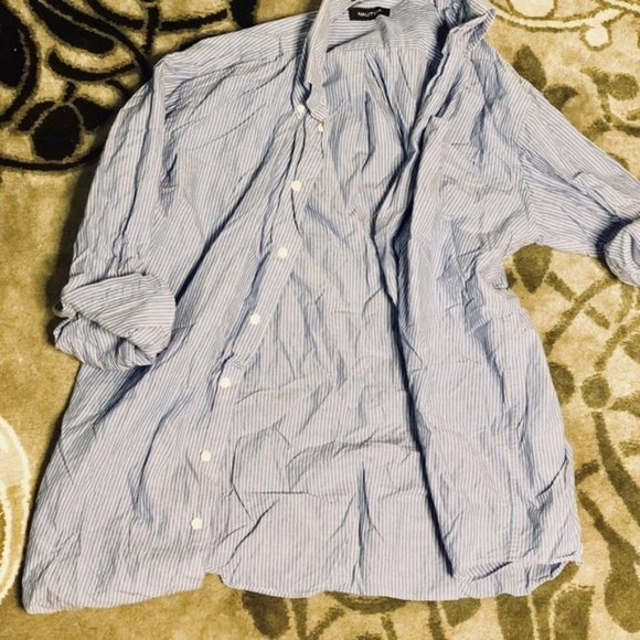 Nautica Blue Striped Button Up SZ 15.5 - Picture 2 of 3